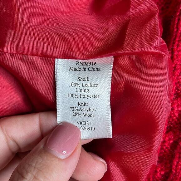 Coldwater Creek Red Suede Leather Jacket With Cable Knit Trim & Button Closure S - Picture 8 of 12